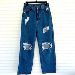 Wide leg distressed jeans Size S